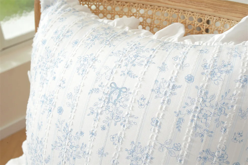 Französische Baumwoll-Kissenhülle, Rüschen-Design, bedruckt, Dekoration, Sofa-Kissenbezug, Kopfteil-Kissenbezüge, 30x50/45x45cm – Detail 11