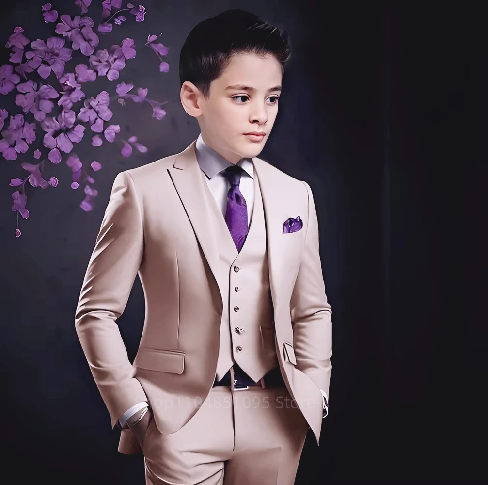 

Beige 3 Pcs Suits For Boys School Activities Custom Slim Fit Blazer Vest Pants Birthday Party Kid Fashion Outfits Clothes