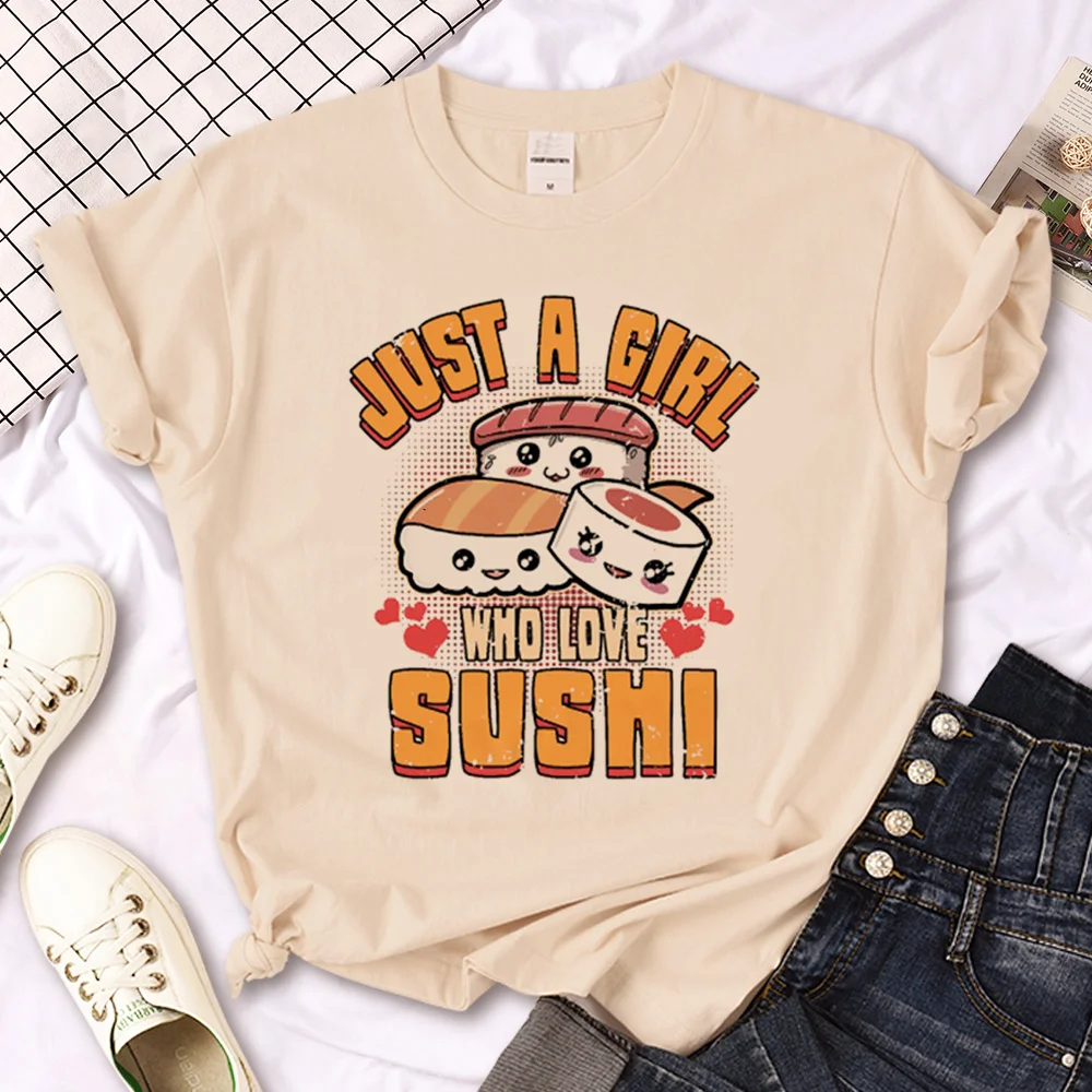 Camiseta de Sushi para mujer, ropa de calle harajuku de manga, ropa divertida para mujer