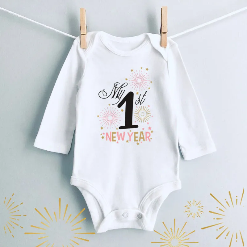 It Is My 1st New Year Baby Boy Girl Long Sleeve Cotton Bodysuit White Autumn Winter Romper Neworn Baby Christmas Costume