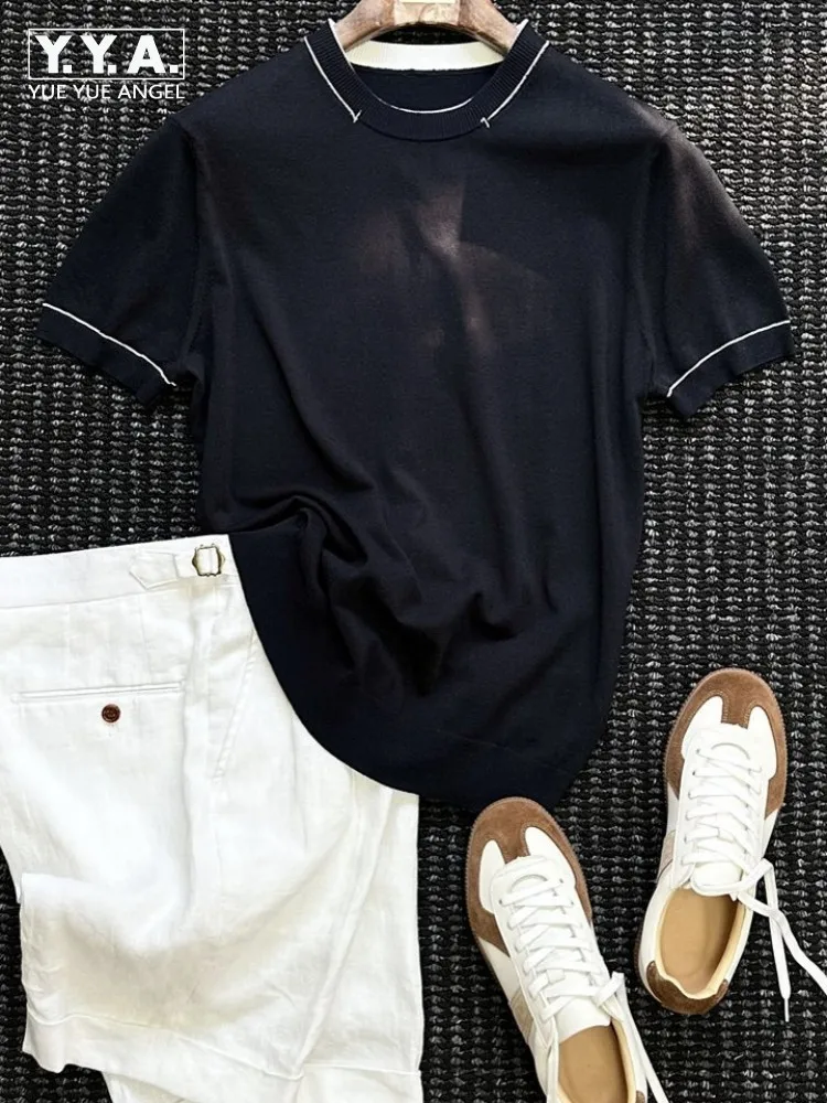 

Concise Male Short Sleeves Solid Color Round Neck Vest Fashion Breathable Men Leisure Tops Versatile Mens Knitted Tank Top