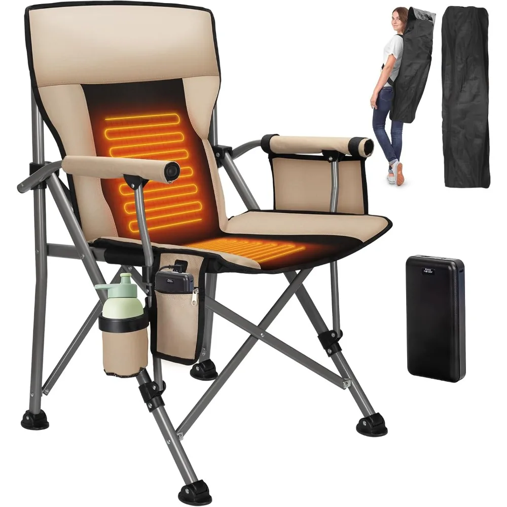 كرسي تخييم محمول ساخن مع بطارية، مبطن ومتين للأنشطة الخارجية، قابل للطي مع دعم عالي التحمل #1