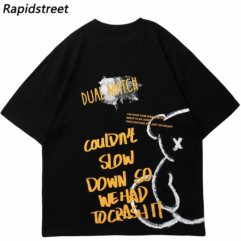 T-Shirt Streetwear lustige Bär Brief Grafik T-Shirt Männer Harajuku Baumwolle lässig T-Shirt Sommer Kurzarm Tops T-Shirts schwarz weiß