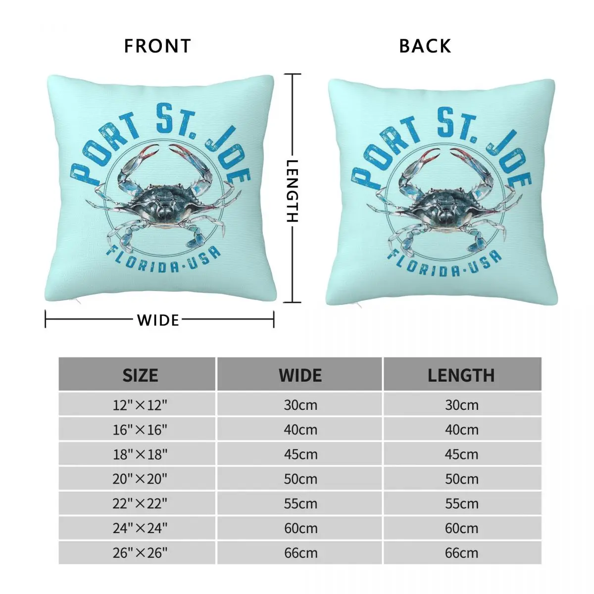 Port St. Joe Forgotten Coast Crab Pillowcase Polyester Linen Velvet Printed Zip Decorative Pillow Case Home Cushion Case