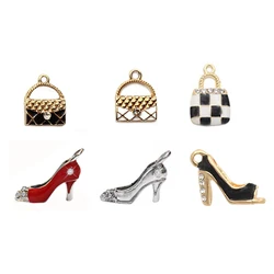 10pcs Black White Ladies Handbag Red High Heel Shoes Charm For DIY Jewelry Bracelet Necklace Earrings Hand Making Accesorries