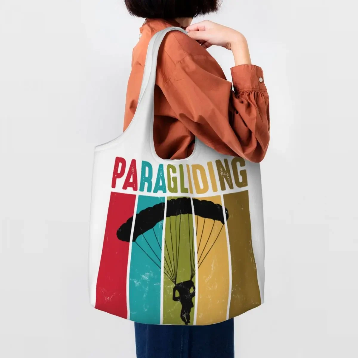 

Distressed Paragliding Groceries Tote Shopping Bag Women Cute Paraglider Canvas Shoulder Shopper Bag Large Capacity Handbags