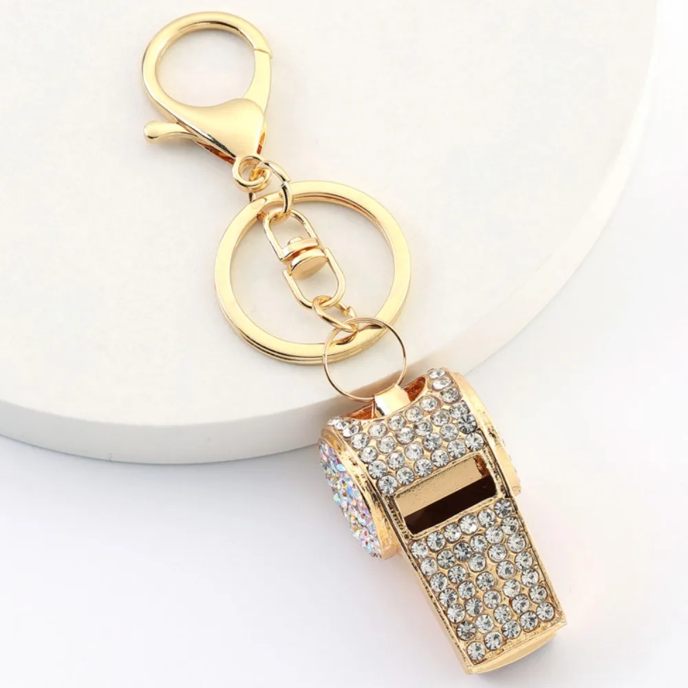 Exquisite rhinestone double-layer whistle keychain Metal crystal whistle car pendant keychain