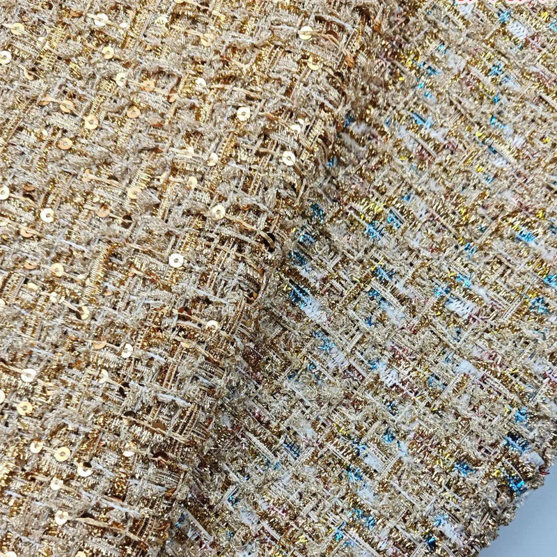 2024 New Gold Wire Sequin Yarn-Dyed Braided Tweed Fabric For Women Autumn Jacket Dress Suits Coat Handbag DIY Cloth Sewing