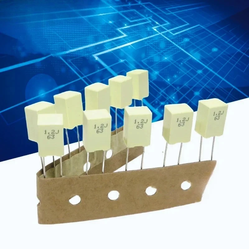 10PCS copper pin film capacitor 63V 1.2UF 125 J file R82 instead of 63V 1UF P=5MM