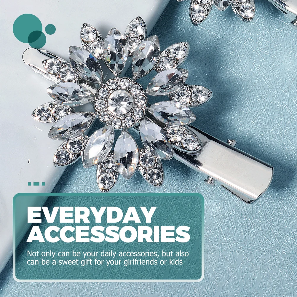 

2pcs Rhinestones Flower Hair Clips Chic Hairpin Barrette Decorative Hair Styling Accessory For Party Wedding Holiday Festival