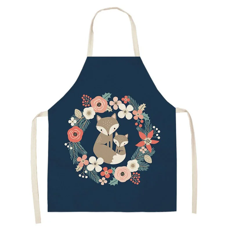 

Cute Fox Print Cotton Linen Apron Woodland Animal Sleeveless Pinafore For Women Kids Home Kitchen Cooking Baking Cleaning Bib