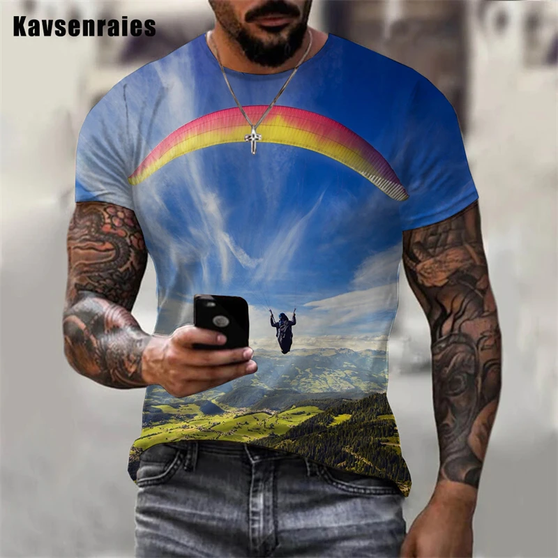 Popular T Shirt For Men Cool Extreme Sport Paragliding Printed 3D T-shirt Harajuku Fashion Streetwear Tees Unisex Oversized Tops