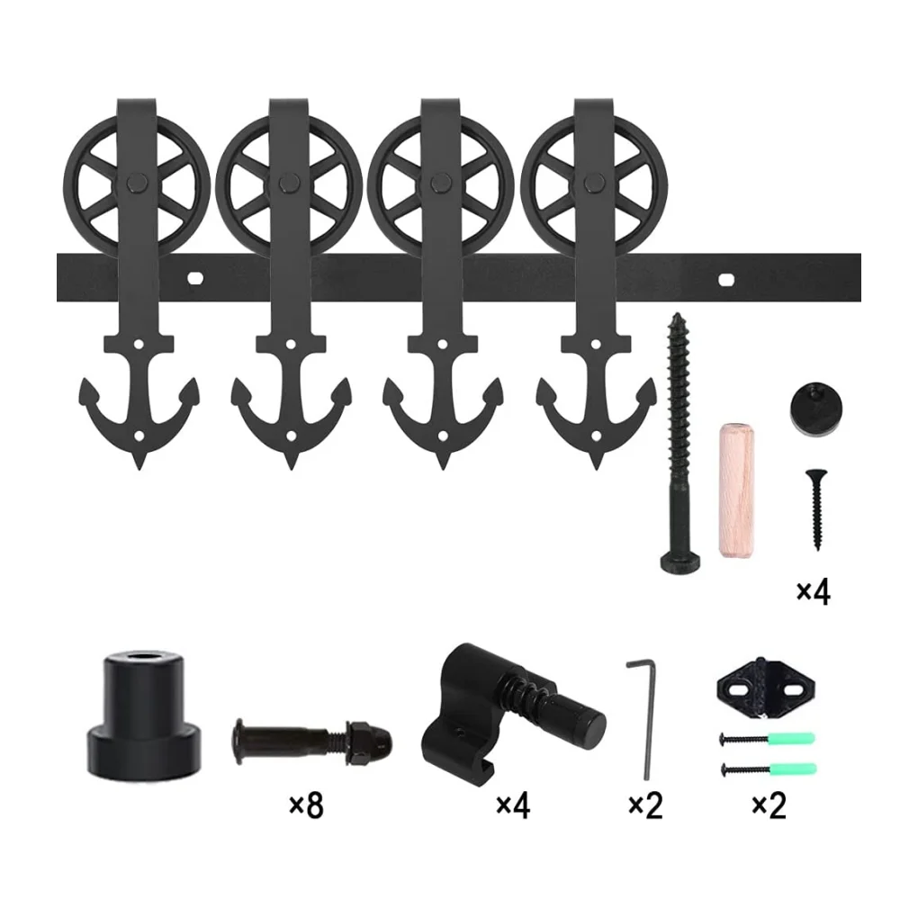 Deslizante Barn Door Hardware Kit Slot para Porta Deslizante para Porta de Madeira Acessório Interior Porta Dupla tipo Âncora Roda Grande
