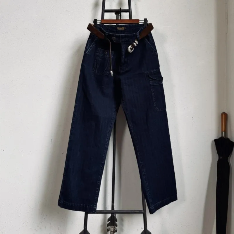 

Blue Dyed Distressed Pure Cotton Classic All-Match Mid-High Waist Straight-Leg Pants Workwear Amekaji Wear Retro Men's Trousers