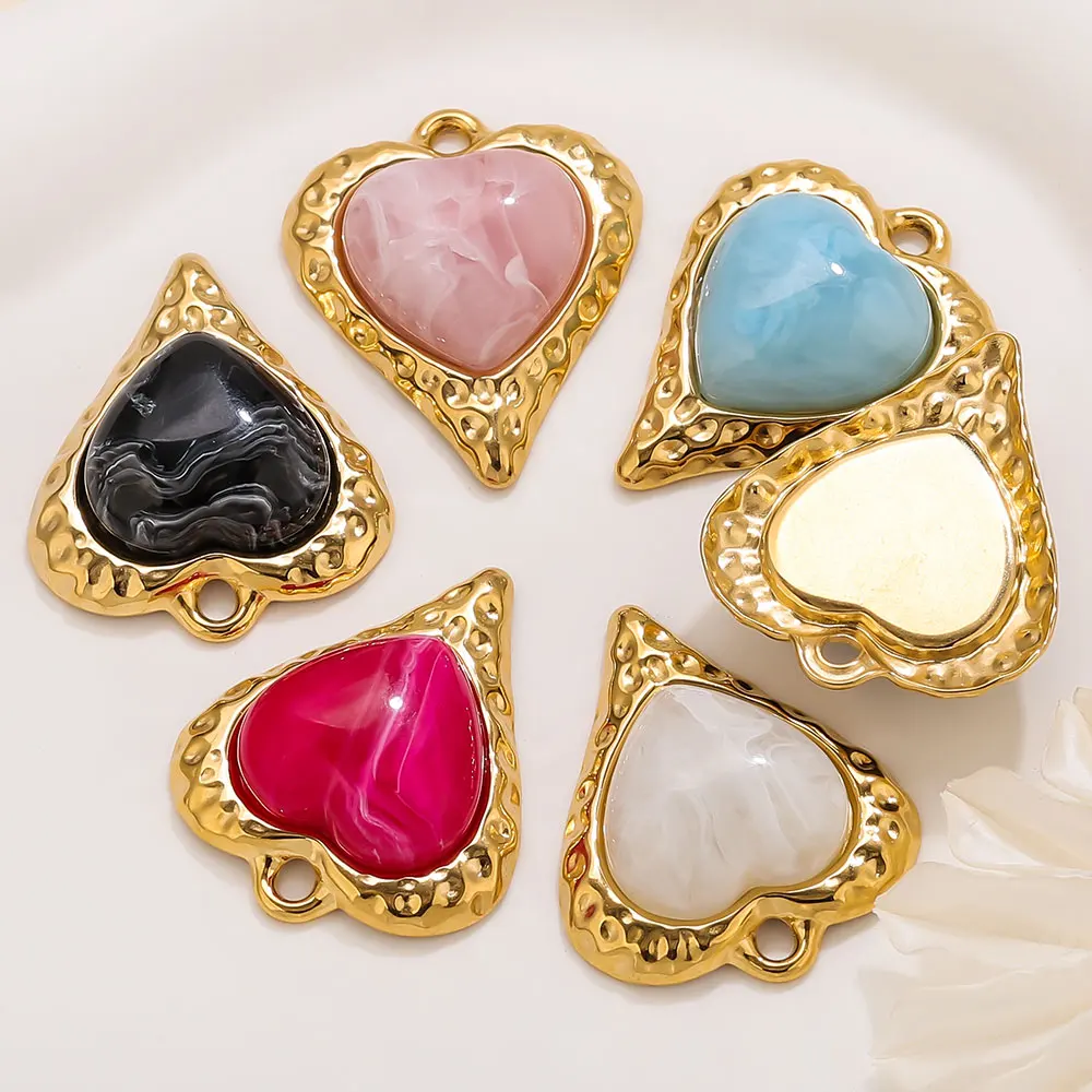 2 Pcs Stainless Steel Natural Stone Heart Charms Golden Pendant Accessories for DIY Earrings Necklaces Jewelry Making Findings