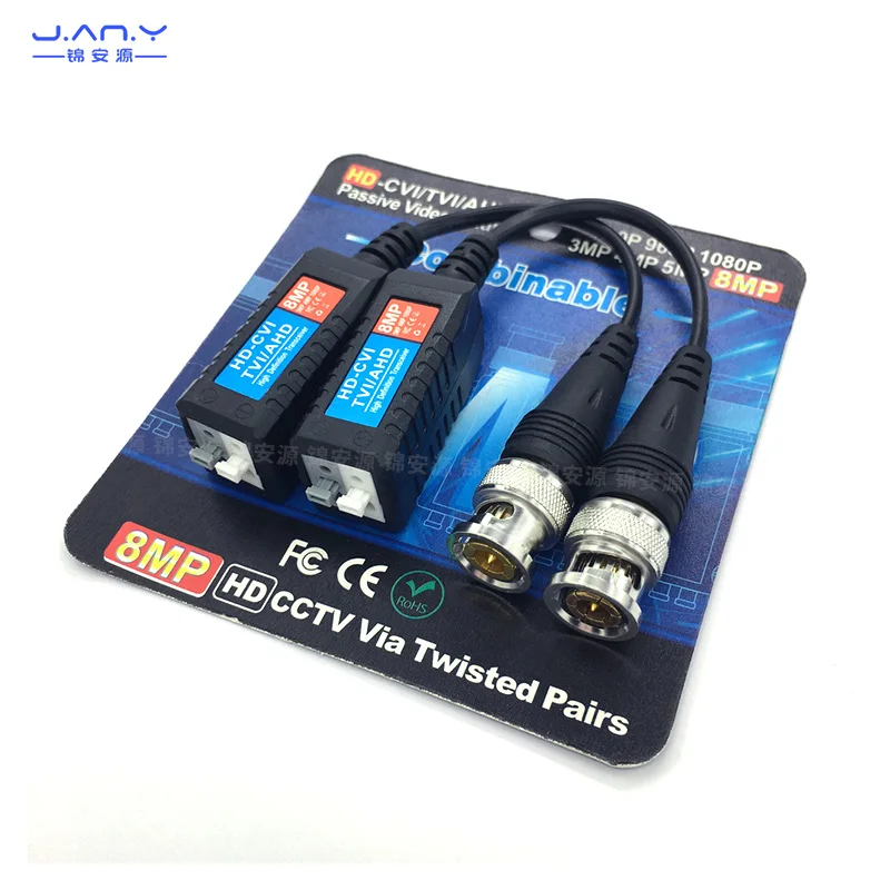 HD Card Line Transmissor, passiva Coaxial, Conversão par trançado, BNC conector para Network Line Extender, 8MP