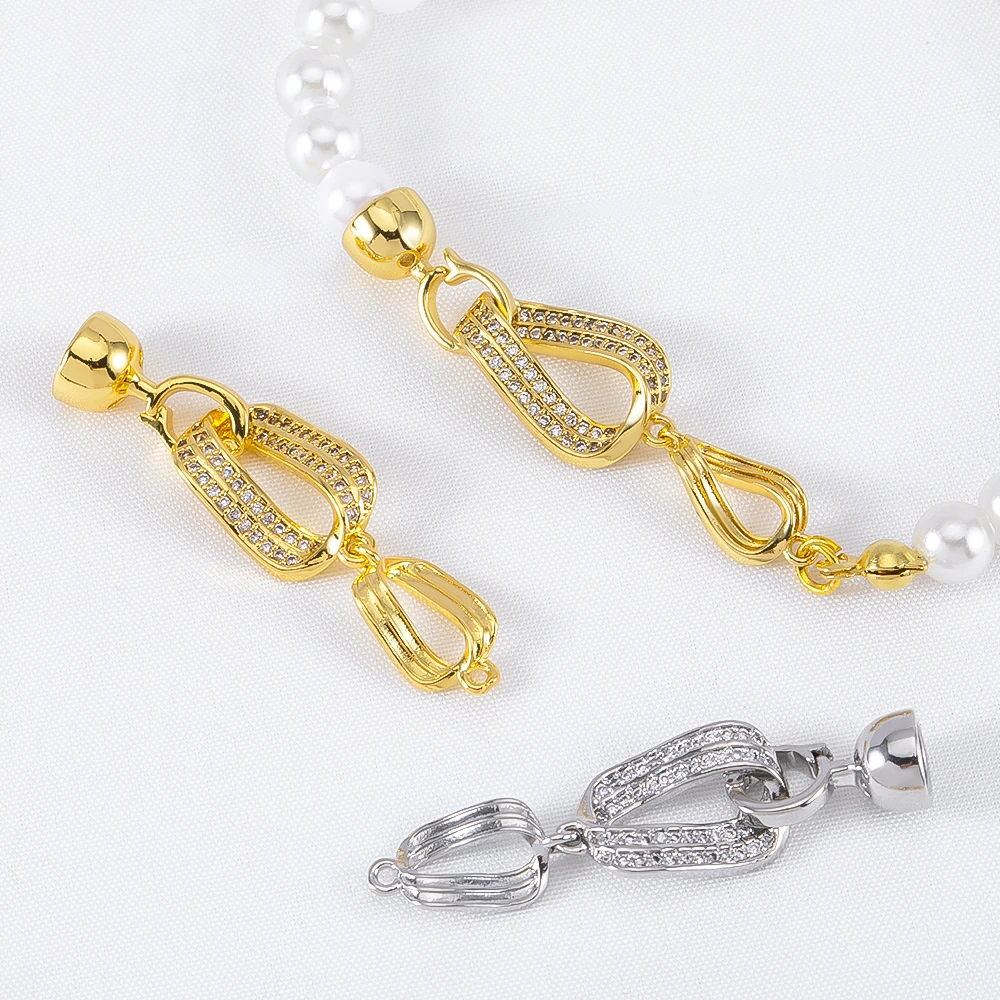

18K Gold Color Plated Brass Irregular Connectors Clasps Inlaid Zircon End Beads Fastener Lock For DIY Jewellery Making Supplies