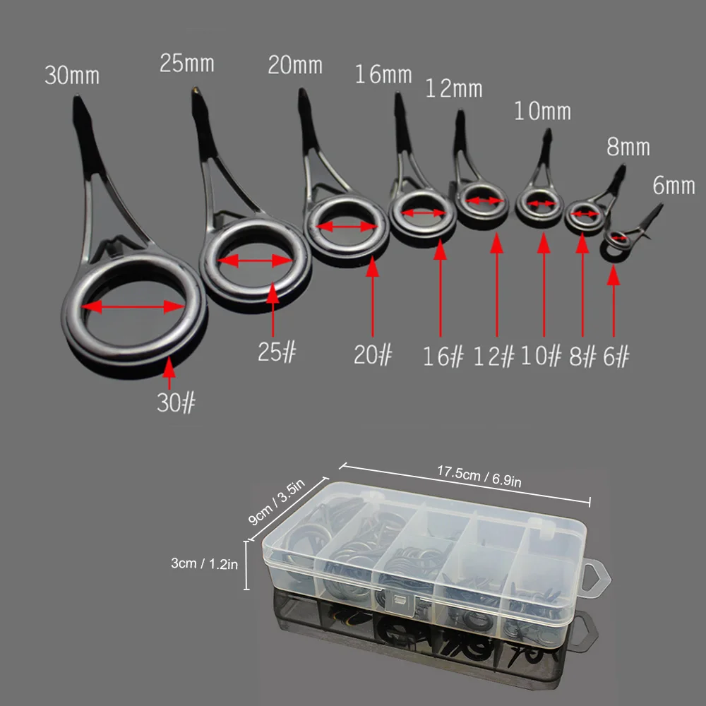 Y67A-75Pcs/Lot Mixed Size Fishing Rod Guide Tip Strong Line Rings Fishing Rod Guide Guides Tip Set Repair Kit DIY Eye Rings