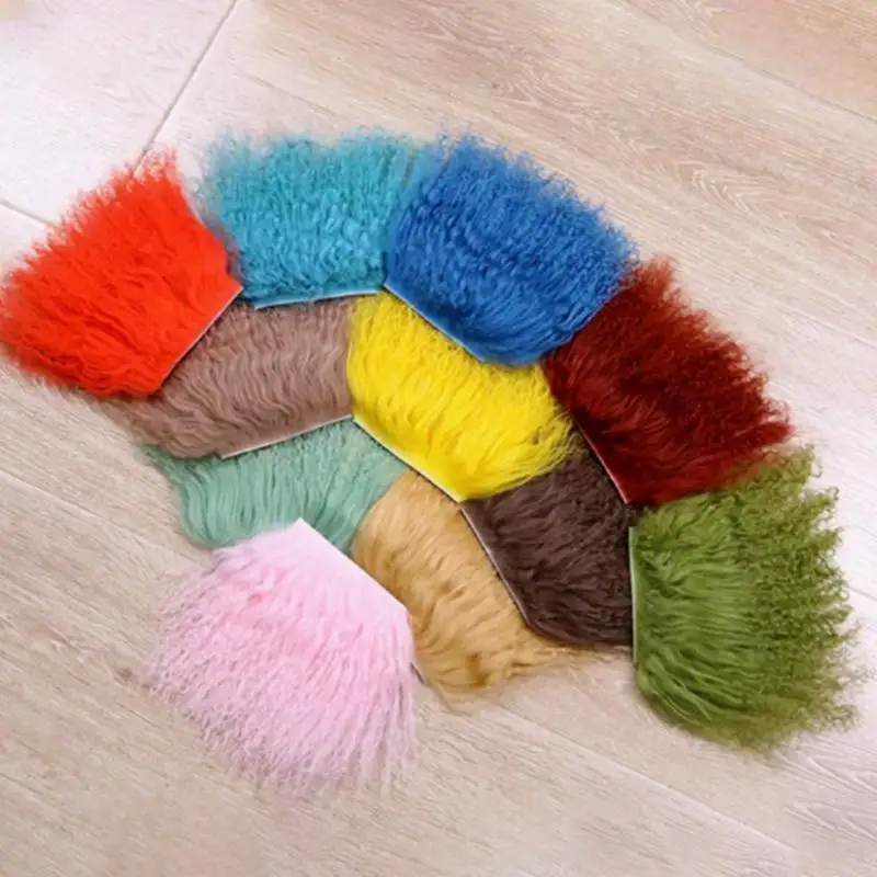 Mongolia Fur Sheepskin Wool Extensions Hair Row Curly Texture Curly Hair Extensions Durable Lamb Fur Pelt Doll Toy Accessories