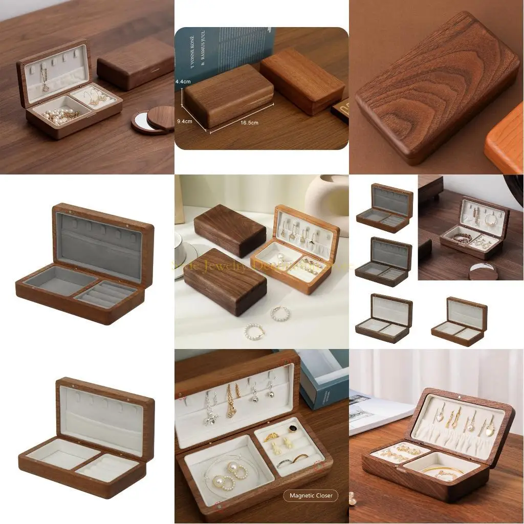 

D46E Woolnut Box Jewelry Организатор портативного кольца корпус бархатный ожерелье -колье в лайнере подарок для