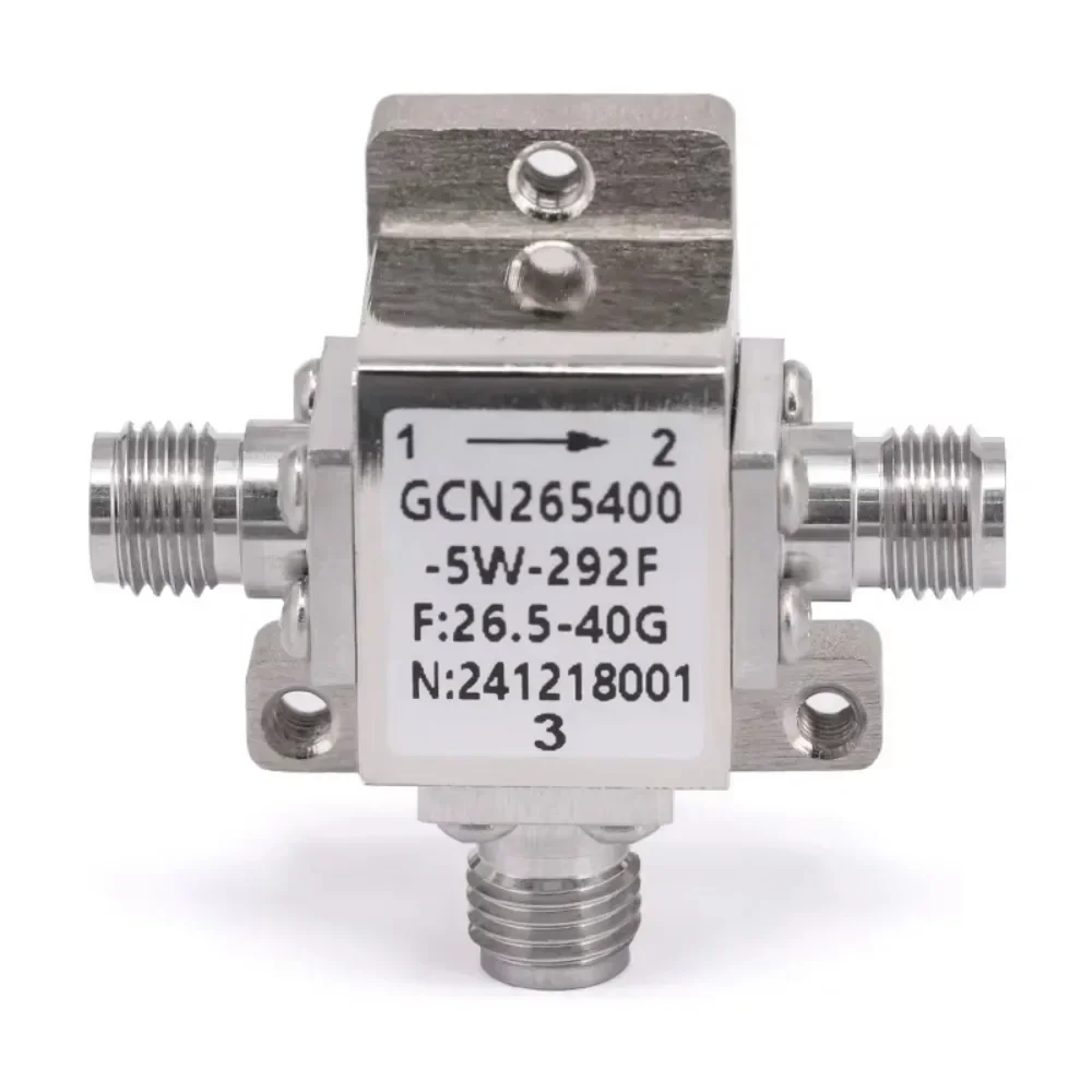 

RF circulator with 13.8db isolation of 5 watts and 2.92mm female from 26.5ghz to 40GHz