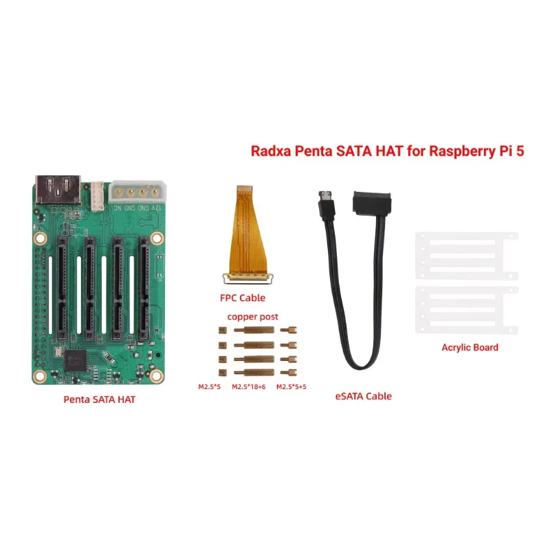 Radxa Penta SATA HAT - Up To 5x SATA Disks HAT for Raspberry Pi 5 and ROCK Pi SBCs,3C,5A, 4A / 4B / 4SE / 4A+ / 4B+ / 3A