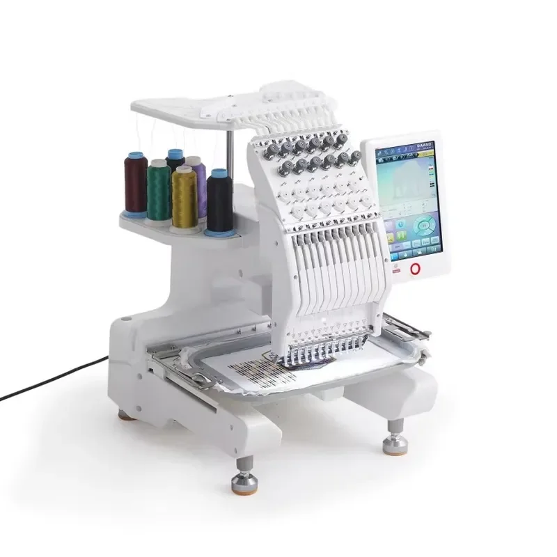 for High-speed 12-pin Computerized Embroidery Machine Multilingual Touch Screen Hat Logo T-shirt Flat-panel Embroidery