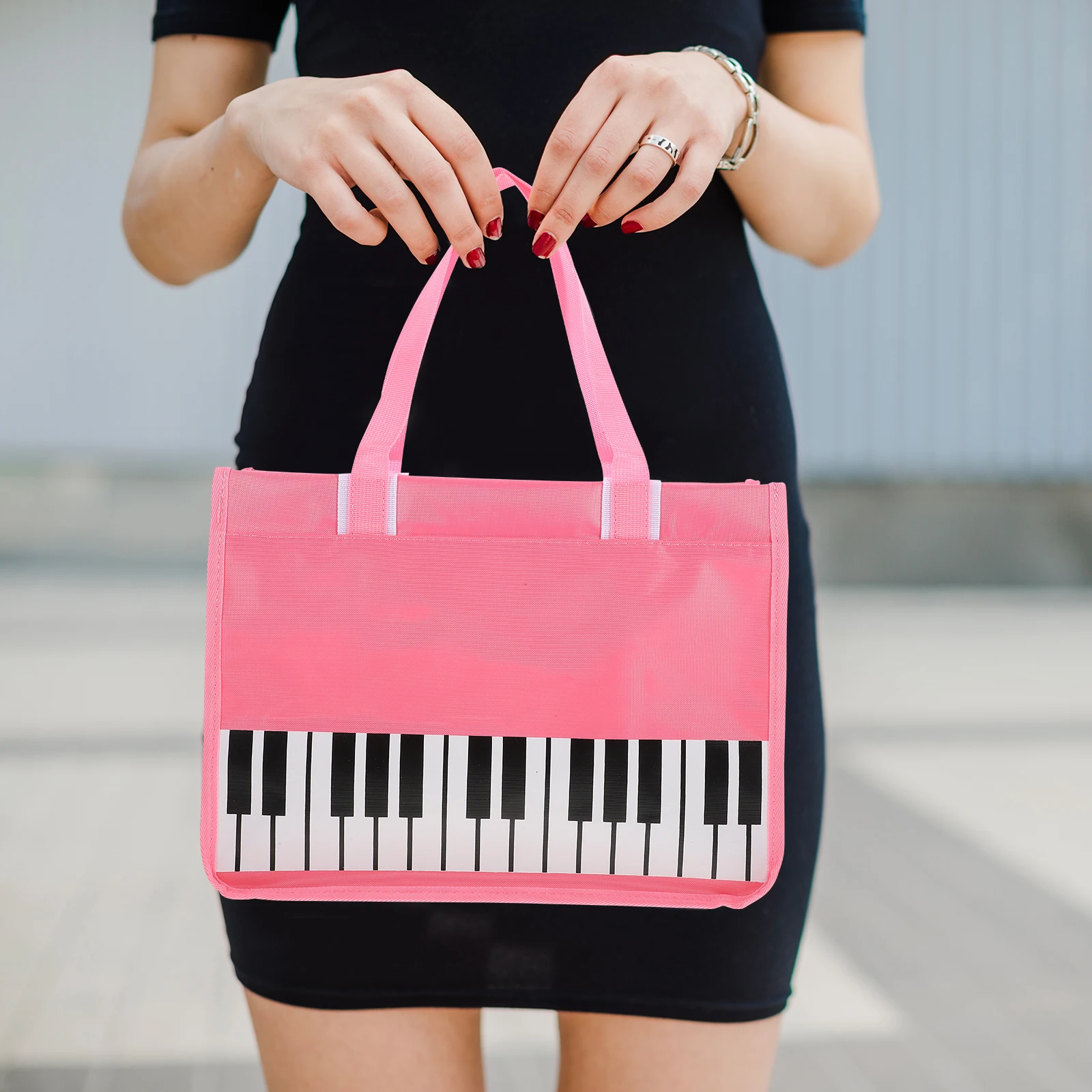 

Pink Piano Keys H held Bag Large Capacity Sheet Music Storage Pouch Score Container Books Accessory Trendy Durable Musicians