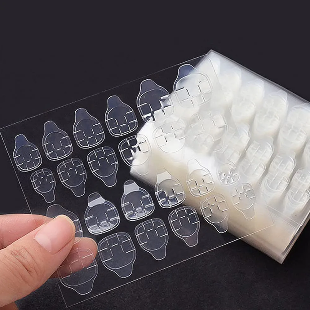 288 Stück (12 Blatt) doppelseitiger Kleber-Nagelaufkleber zum Aufdrücken von Nagelkleberlaschen, wasserfest, atmungsaktiv, transparent – Detail 2