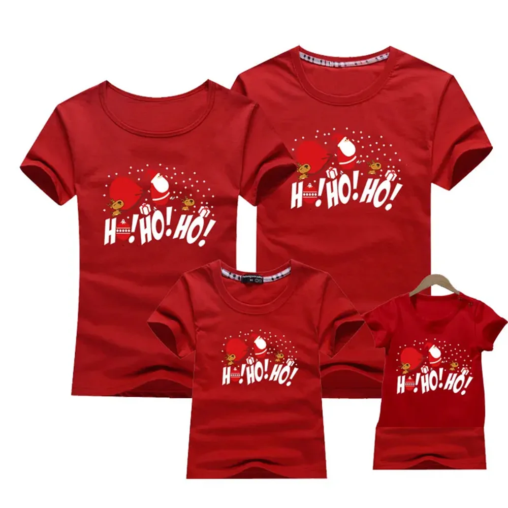 2024 Christmas Family Look Mom And Me Clothes Adult Kids T-shirt Father Mother Daughter Son Matching Family New Year\'s Outfits