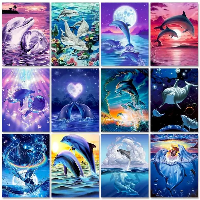 

GATYZTORY Frame Picture Painting By Numbers Kits Dolphin Animals Acrylic Wall Art Home Decors Coloring By Numbers For Diy Gift