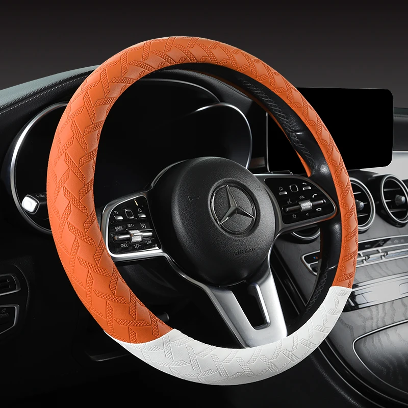 Car Steering Wheel Cover Universal Anti-Slip Embossing Artificial Leather Car Steering Wheel Protective Cover 38CM Shape O D