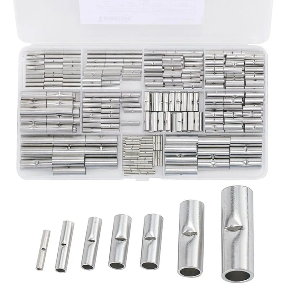 300 Pcs Non Insulated Butt Connectors Kit AWG 6-22 Gauge Uninsulated Butt Connectors Electrical Wire Crimp Ferrule Terminals
