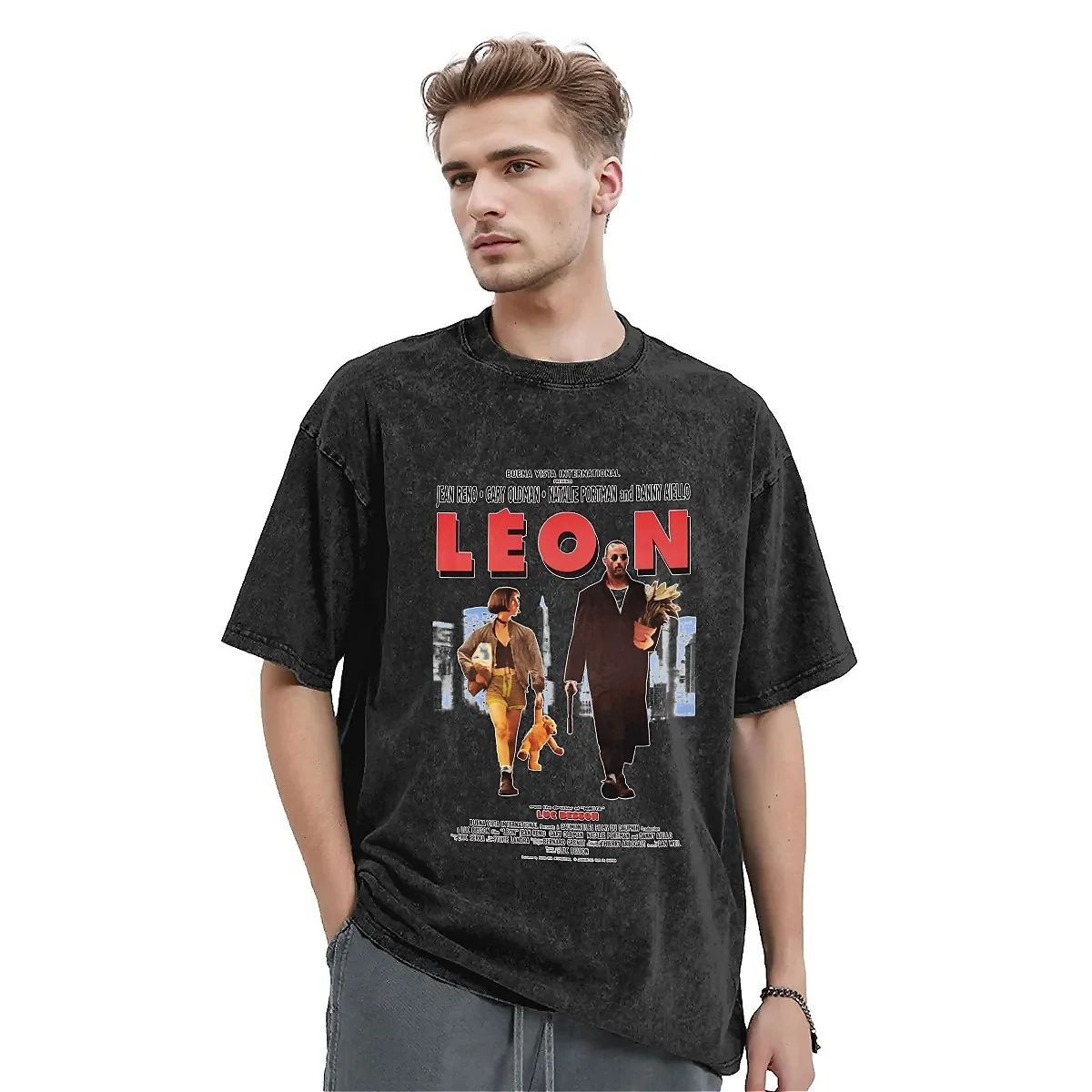 Vintage Washed T-Shirt LEON The Professional Cotton T Shirts Film Classic Tee Shirt for Men Summer Aesthetic Design Top Tees