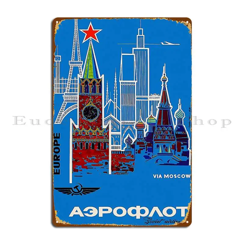 Aeroflot Soviet Airlines Metal Sign Cinema Plaques Designs Cave Wall Cave Tin Sign Poster