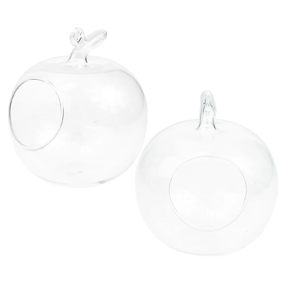 

2Pcs Apple Shaped Transparent Glass Vase Creative Micro Landscape Bottle Desktop Hydroponic Plant Terrarium Eco Bottle
