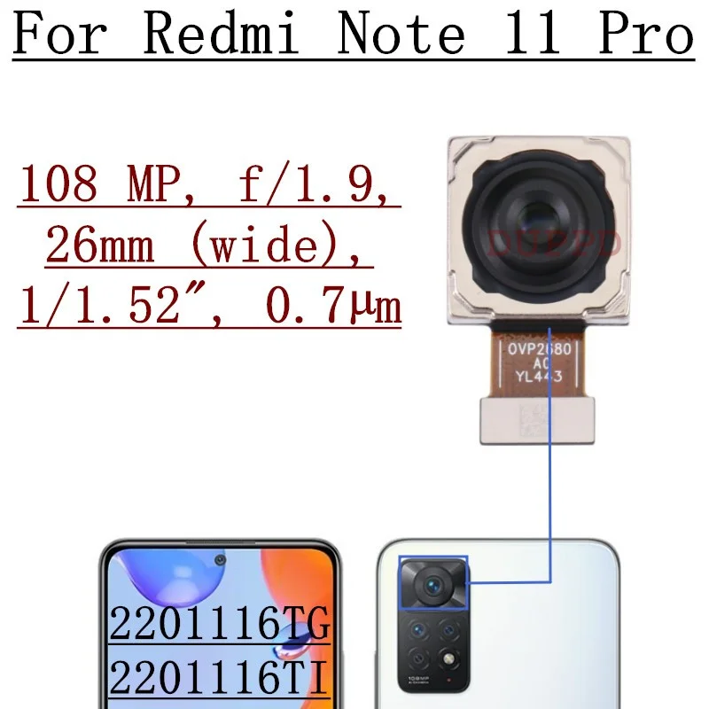 Rear Camera For Xiaomi Redmi Note 11 Pro 2201116TG, 2201116TI Front Selfie Facing Back Main Wide Macro Depth Camera Flex Cable