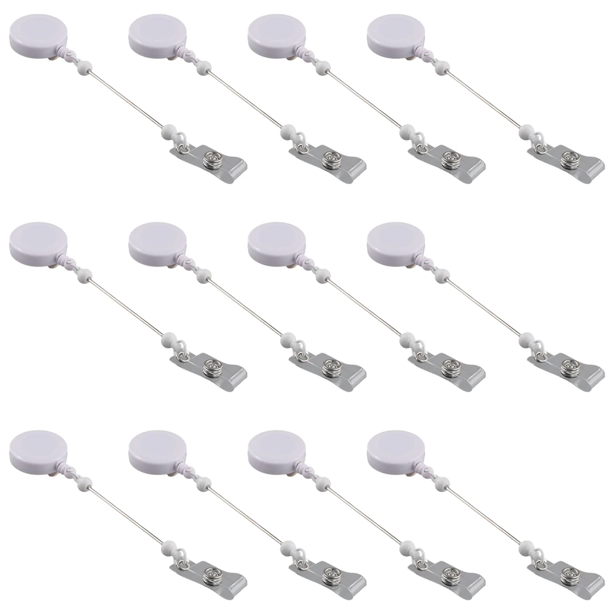 

12 Pcs Beadable DIY Badge Reel Kit Retractable ID Name Badge Reel Clips Holder for Beads Blank Bar with Belt Clip, White