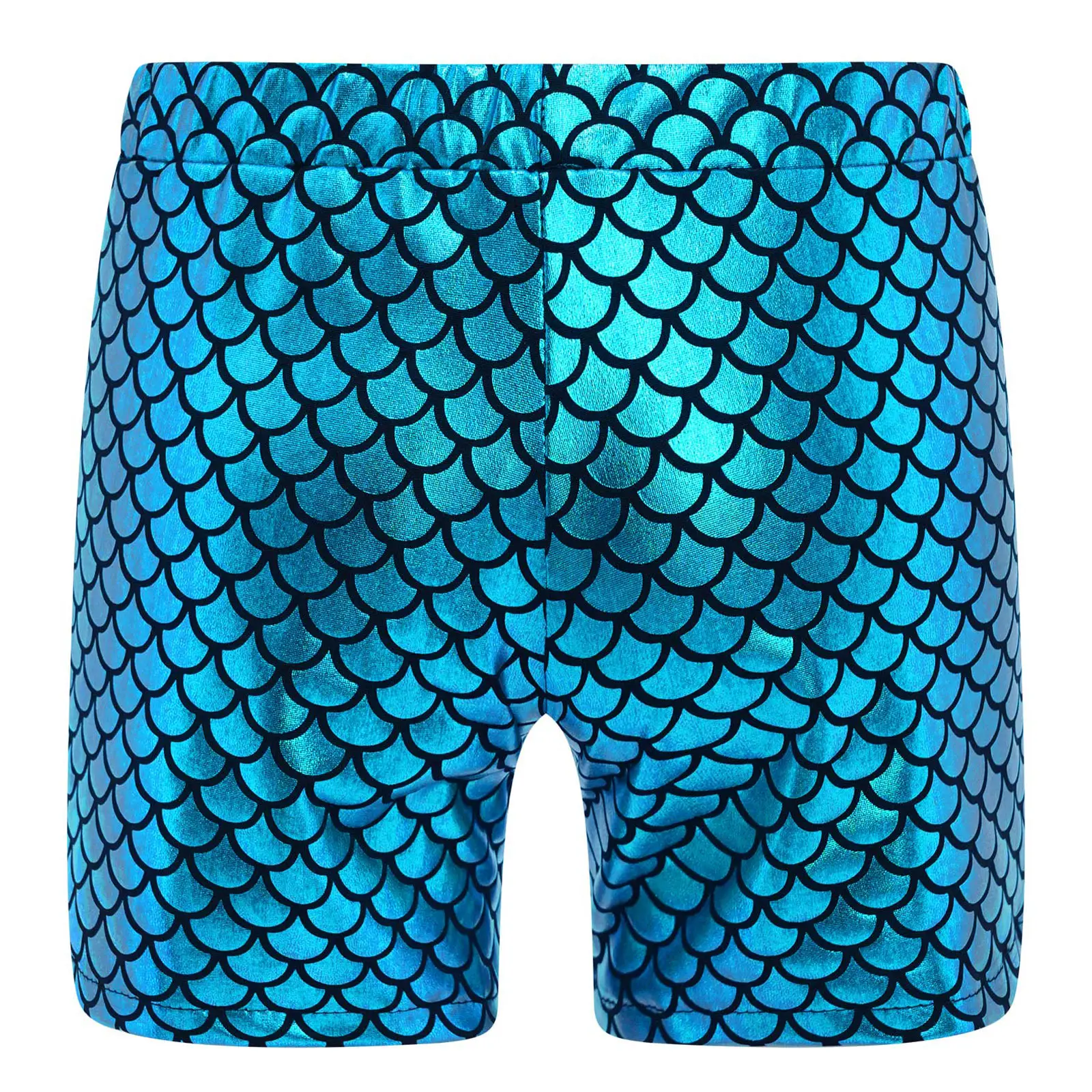 Pantaloncini da bambina per bambini, scaglie di pesce, paillettes scintillanti, metallizzati, hip-hop, danza jazz, costume da performance, pantaloni corti con elastico in vita