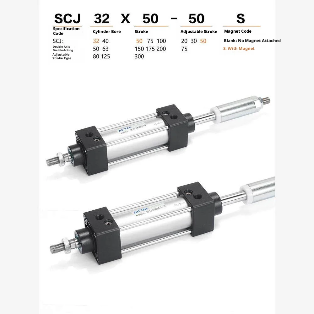 AirTac SCJ Serie Doppeltwirkender Luftzylinder 32-80mm Bohrung/50-300mm Hub Einstellbarer Pneumatikzylinder für Automatisierungsanlagen – Detail 2