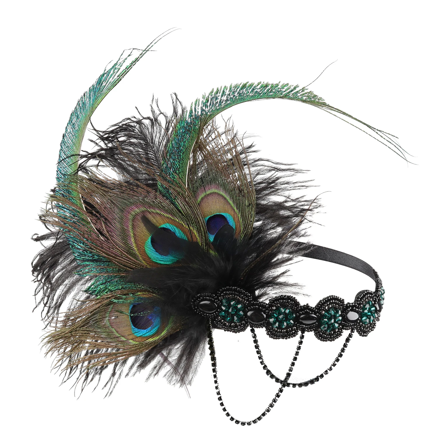 

Hair Accessories Rhinestone Beaded Sequin Hair Band Flapper Feather Headband for Women 1920s Vintage Gatsby Party Headpiece