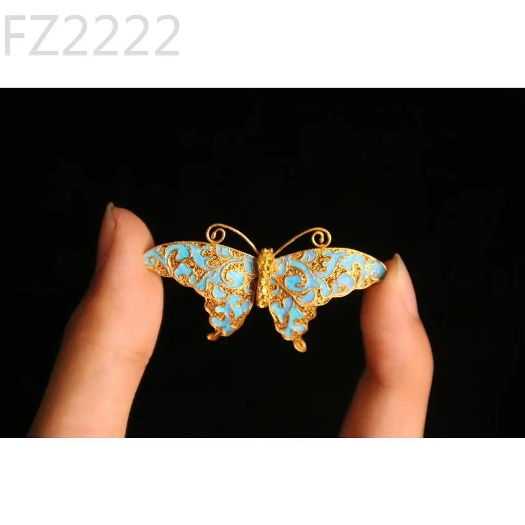 

Ancient Cloisonne Guochao New Flower Silk Inlaid Imitation Diancui Craft Fashion Butterfly Brooch Jewelry