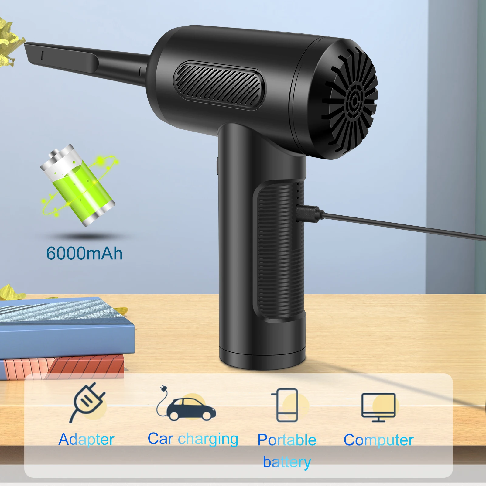 Imagem -02 - Aspirador de Carro sem Fio Aspirador Portátil Sucção Forte Mini Aspirador para Casa Carro Escritório 68w 6300pa