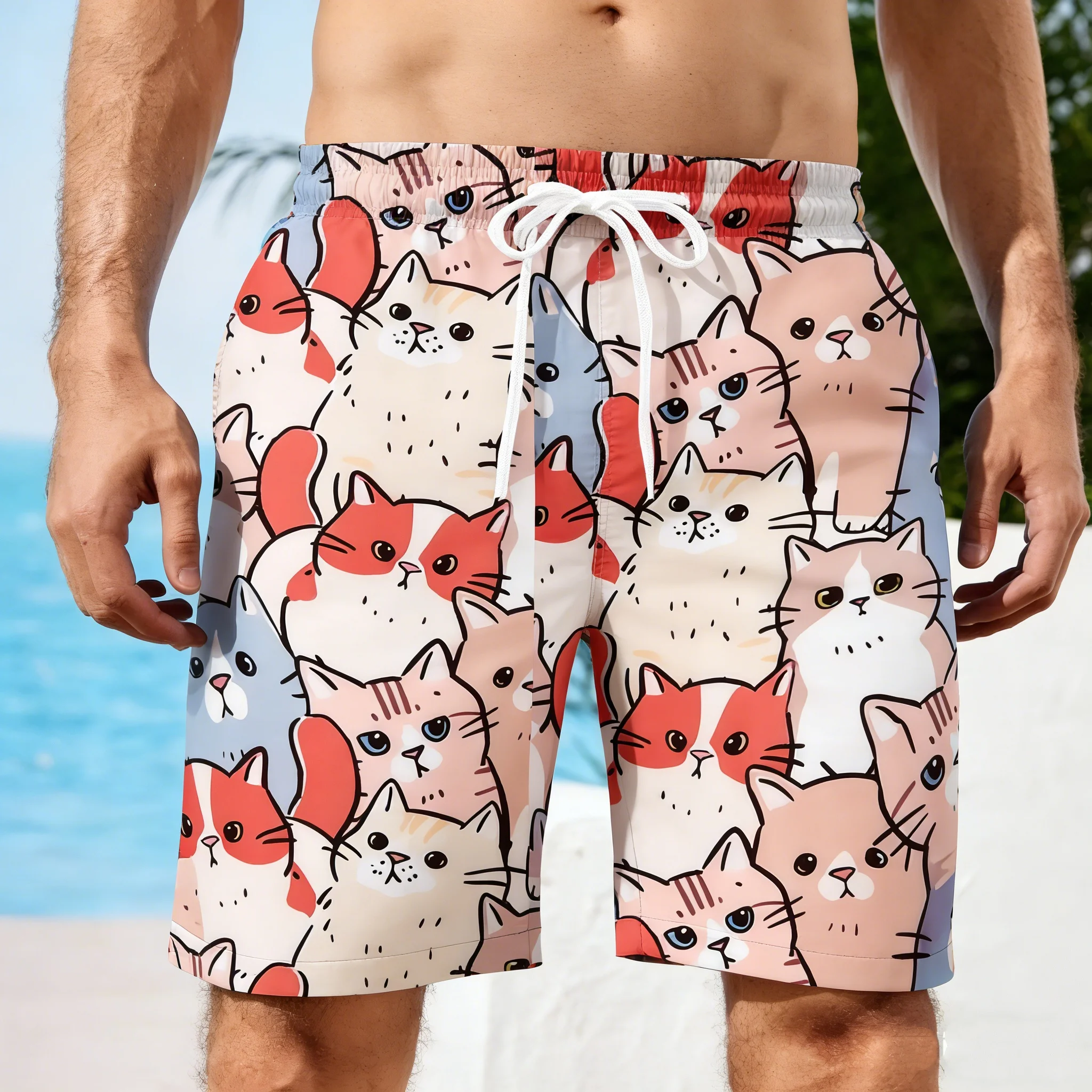 Men 3D Cat Graphic Beach Short - đánh giá và giá Trunks Board Surf