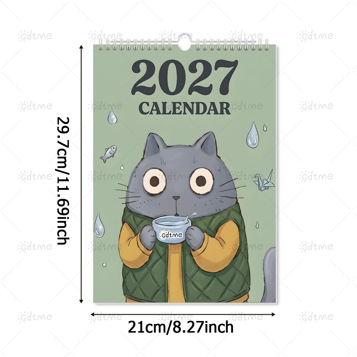 2027 Cat's Life Wall Calendar,Cute Cartoon Cat Illustrations,12 Monthly Planner,Spiral Binding,Home Decor Gift for Cat Lovers