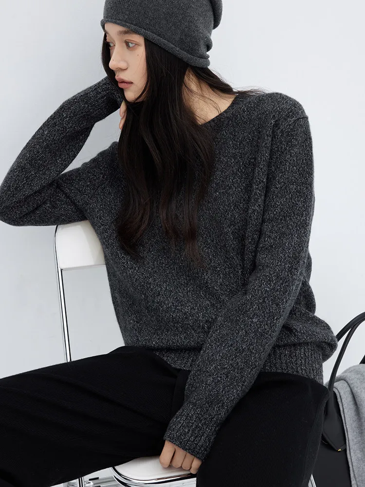 Unisex micro-front shoulder 3-thread thickened Consinee variegated ab yarn pure cashmere crew neck knitted sweater