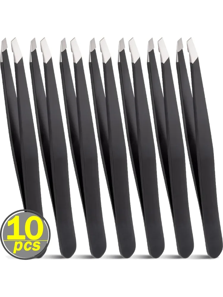 Pincettes à sourcils de précision noires, en acier inoxydable, outils professionnels pour épilation du visage, Kit d'outils de maquillage façonnant, 1/10 pièces