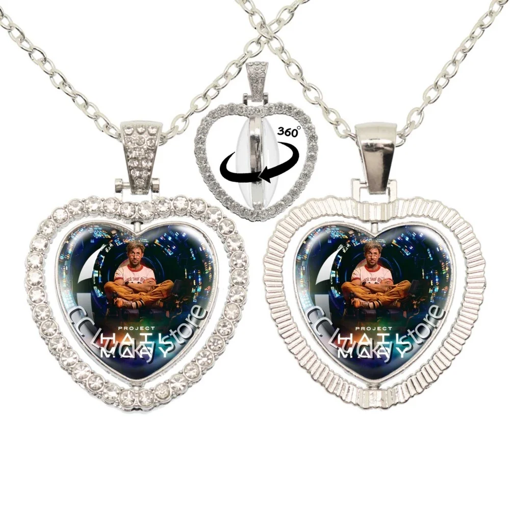 Ryan Gosling Project Hail Mary Laser Reflective Handmade Glass 25mm Double Sided Peach Heart Pendant Decorations Gifts TH007