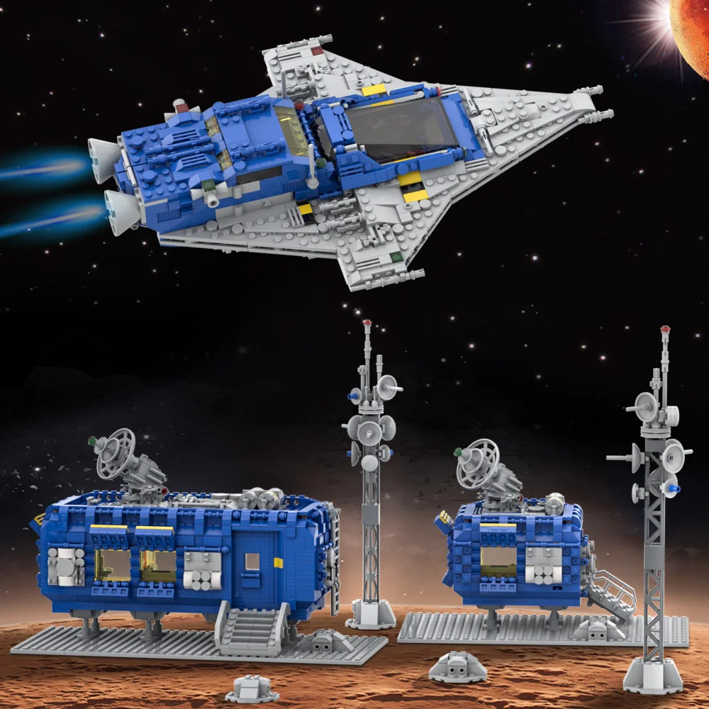 Gobricks MOC Classic Blue Space Series Base Building Blocks Model Explorations Spacecrafteds Bricks Assembled Toy Children Gift