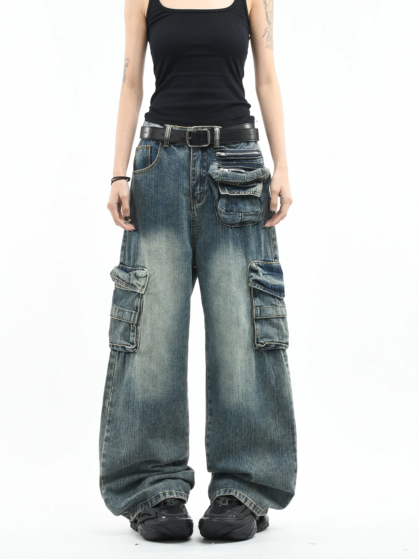

OV Original American Retro Waed Workwear Jeans Loose Straight Leg Slimming Long Trousers for Men And Women Couples